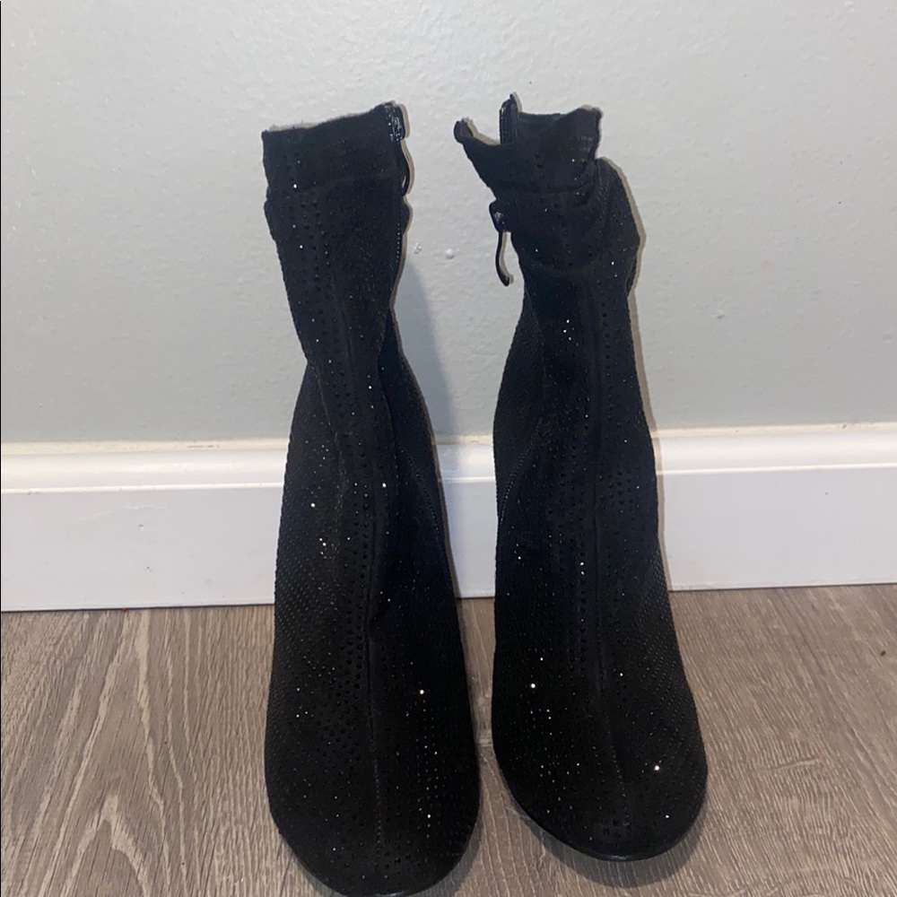 Black Suede Ankle Boots with Block Heel